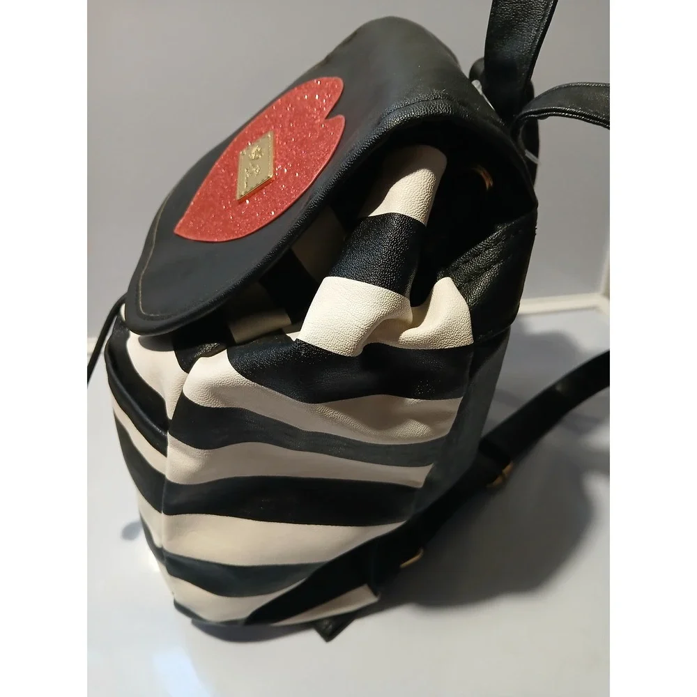 Betsey Johnson Black White Stripe Heart Glitter Mini Backpack‎ Purse
